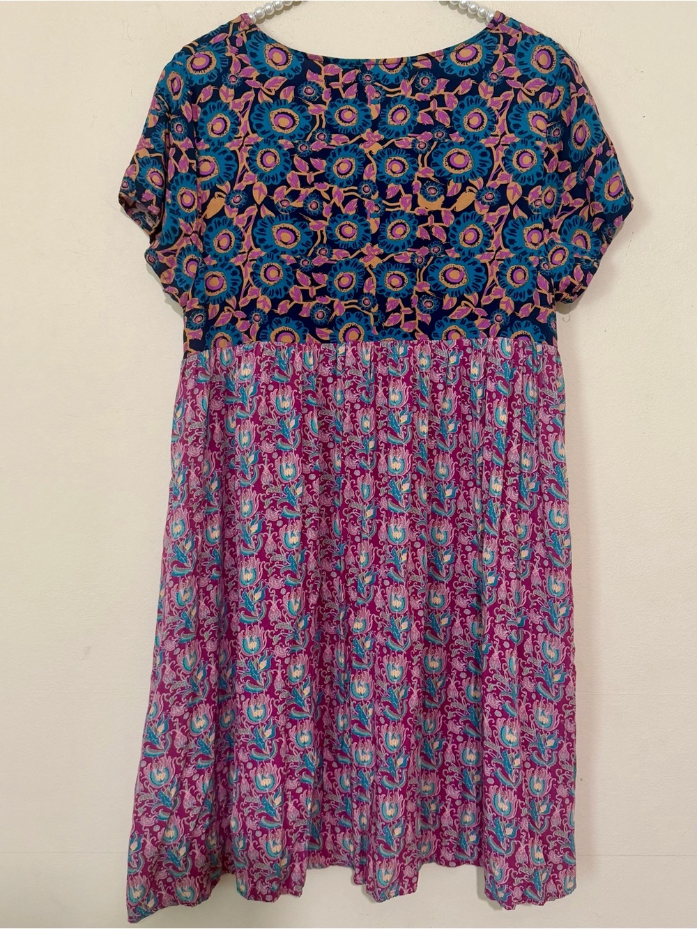 Natural Life Boho Mixed Pattern Short Sleeve Button Front Mini Dress SIZE SMALL